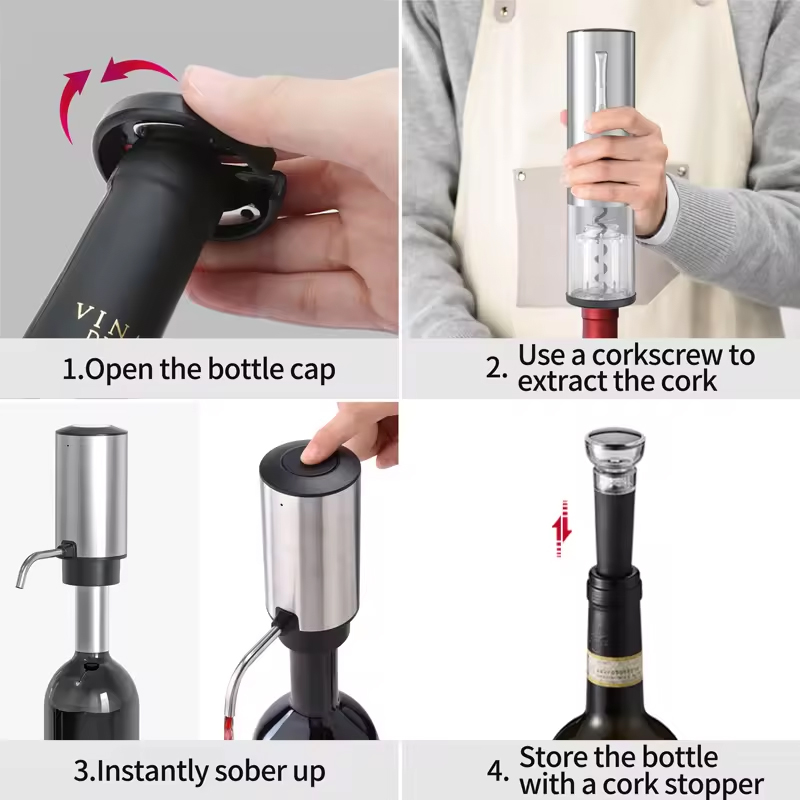 Home Bar Set - 4-in-1 Oplaadbare Elektrische Kurkentrekkerset met Beluchter,