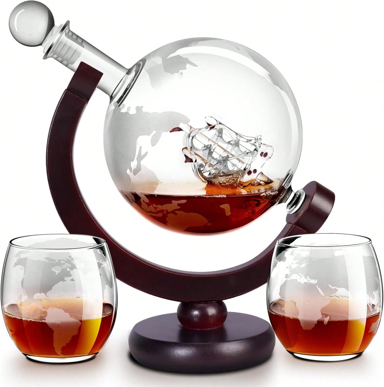 Decanter Globe Set - Whiskykaraf met globe-design, een set voor