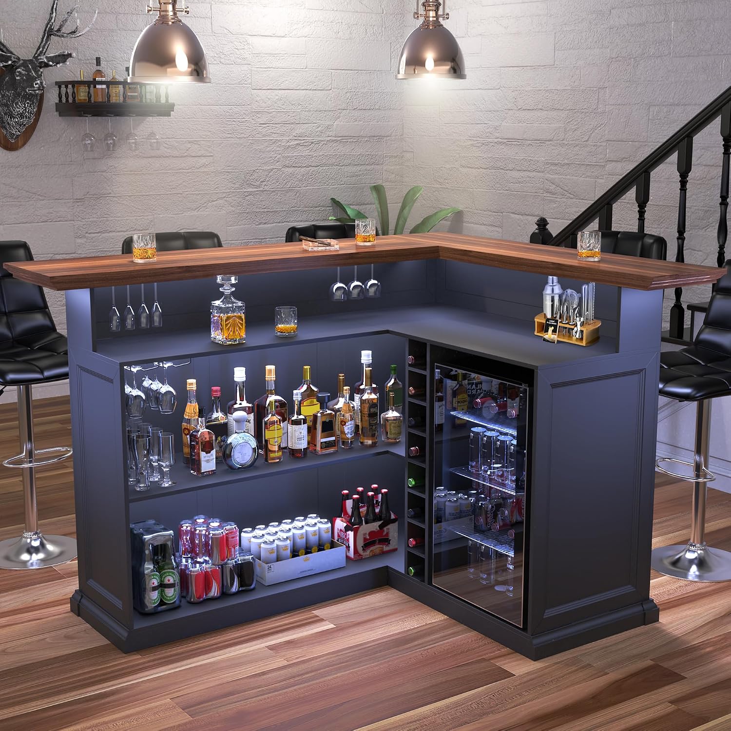 Home Bar Lounge - L-vormige thuiskast met koelkastruimte, extra grote